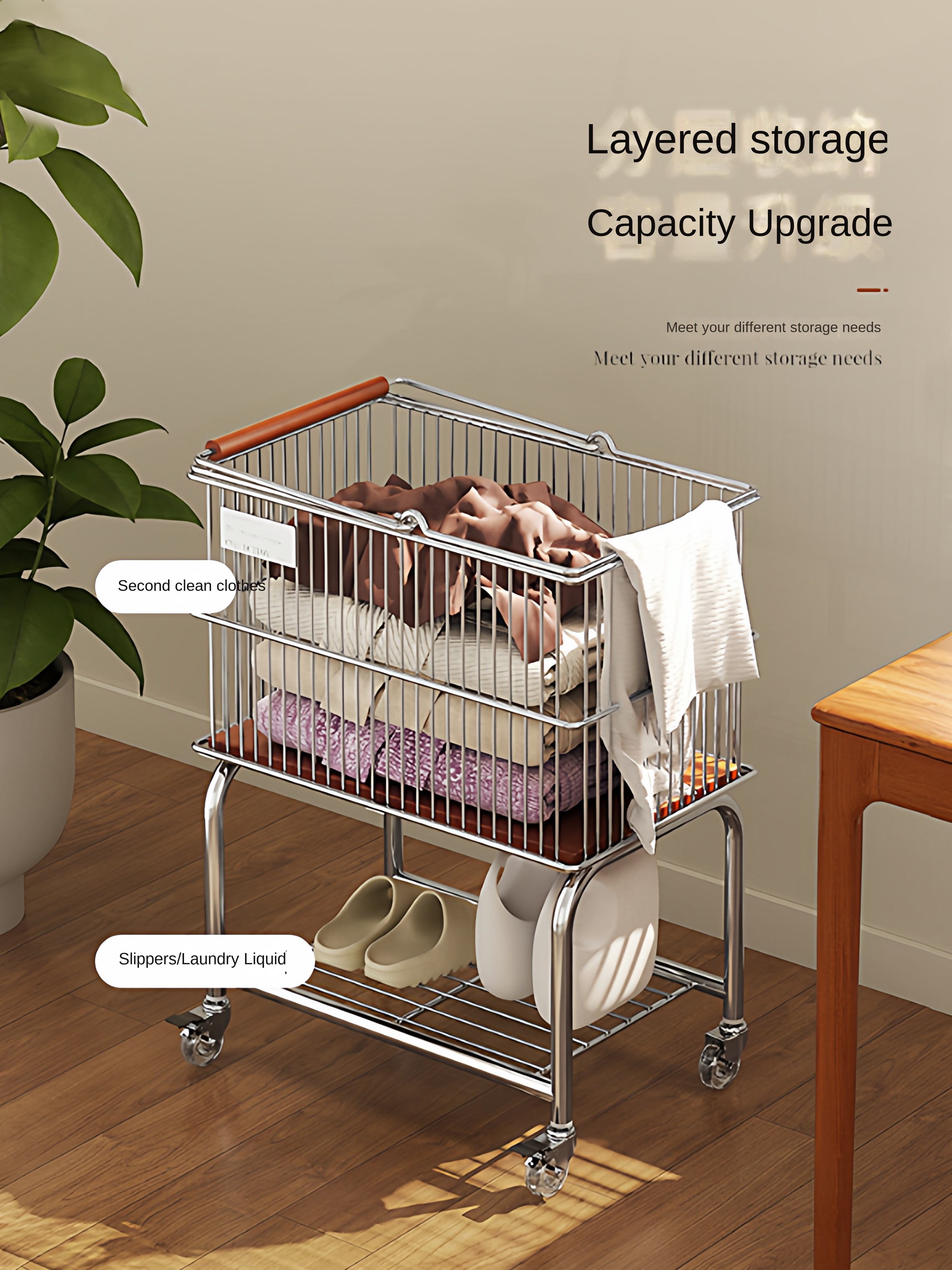 Multi-Functional Large Capacity Multi-Layer Laundry Storage Basket With Wheels For Home & Bathroom Use