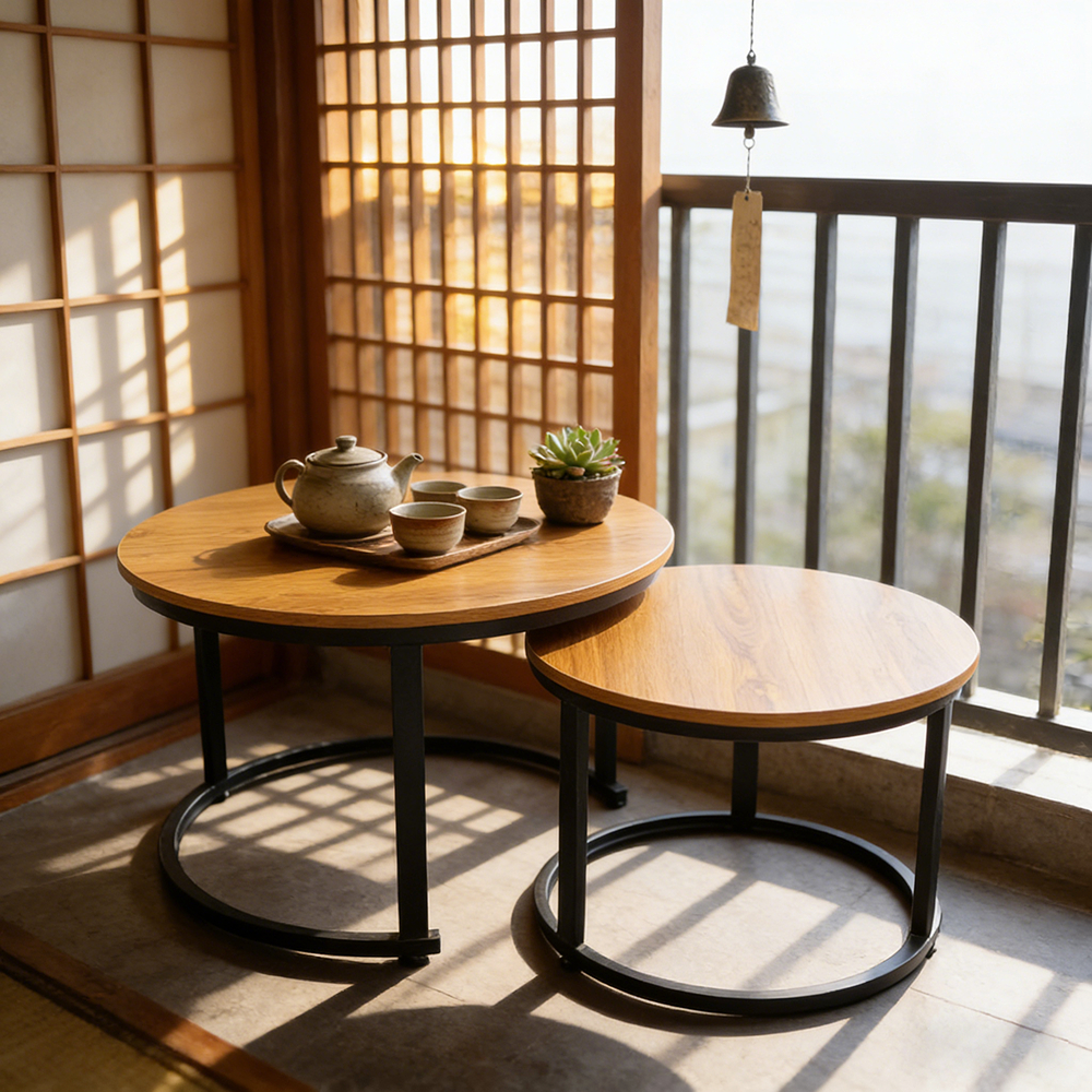 Modern Industrial Wood Metal Side Table Anti-Slip For Living Room Coffee Table Set 分享