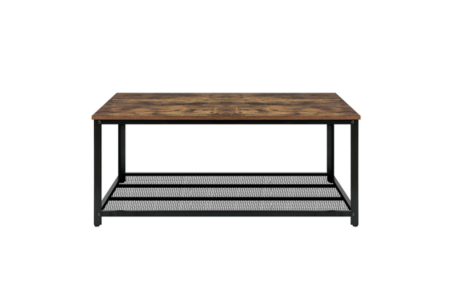 Industrial 2-Tier Coffee Table with Mesh Shelf for Living Room