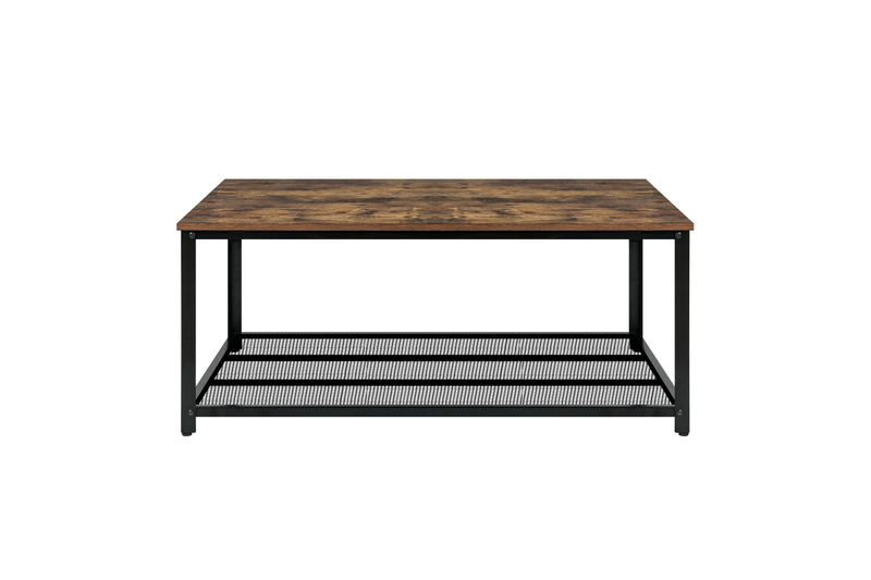 Industrial 2-Tier Coffee Table with Mesh Shelf for Living Room