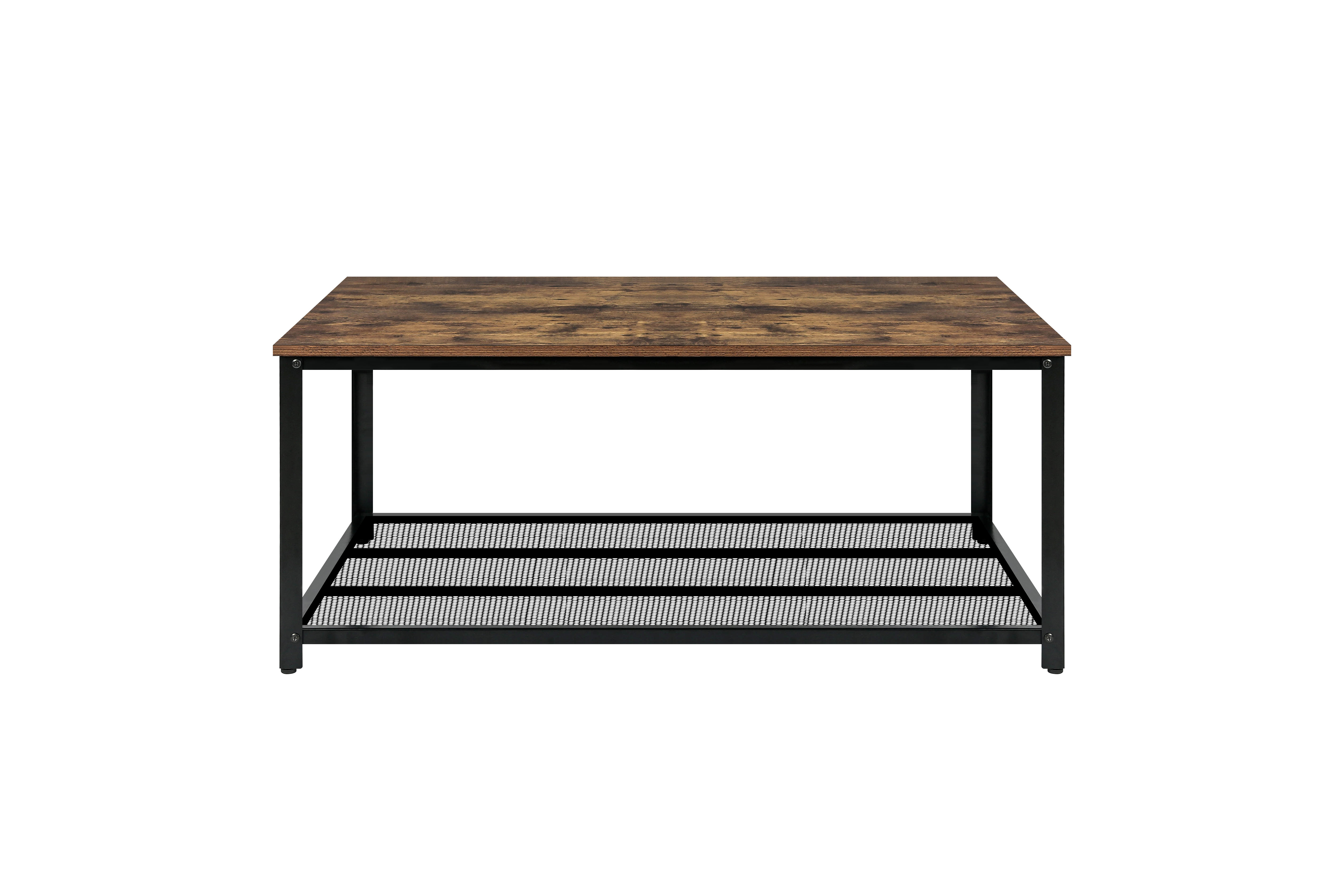Industrial 2-Tier Coffee Table with Mesh Shelf for Living Room