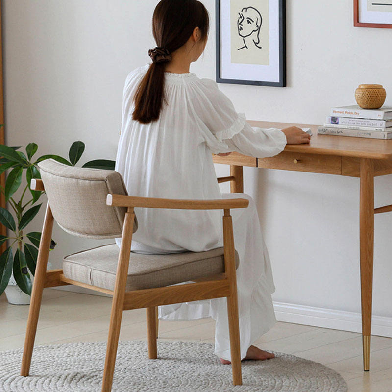 Modern Wooden Armchair with Fabric Seat for Living Room and Leisure Use