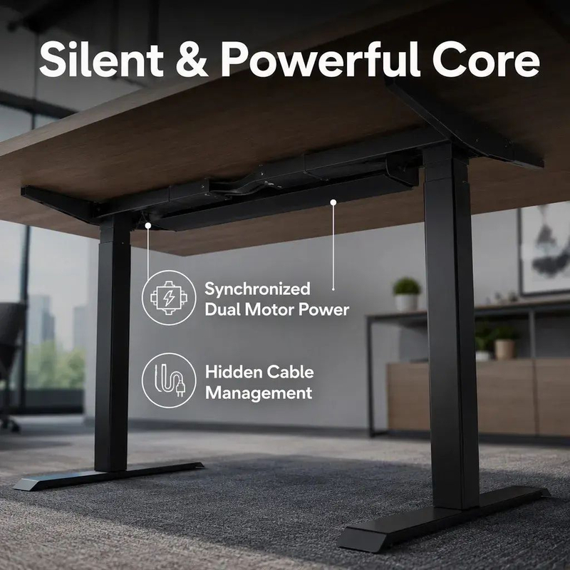 Dual-Motor Three-Stage Electric L-Shaped Desk Frame with Standard Mounting for Office Use