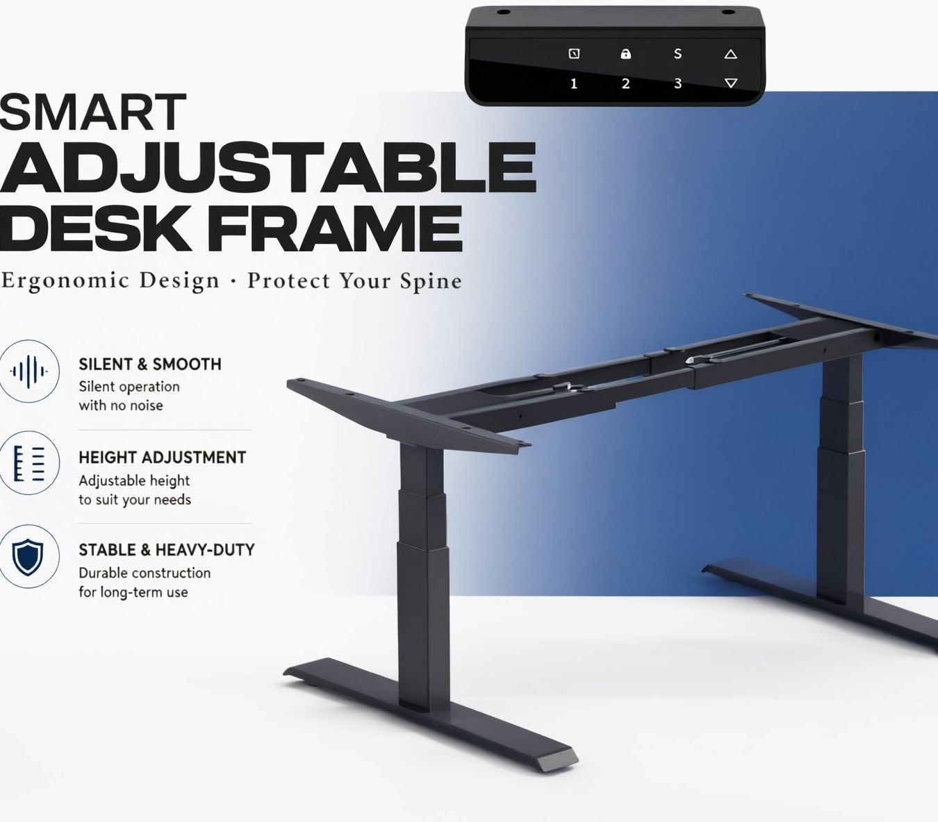 3-Stage Dual-Motor Adjustable Desk Frame with Memory Control Panel