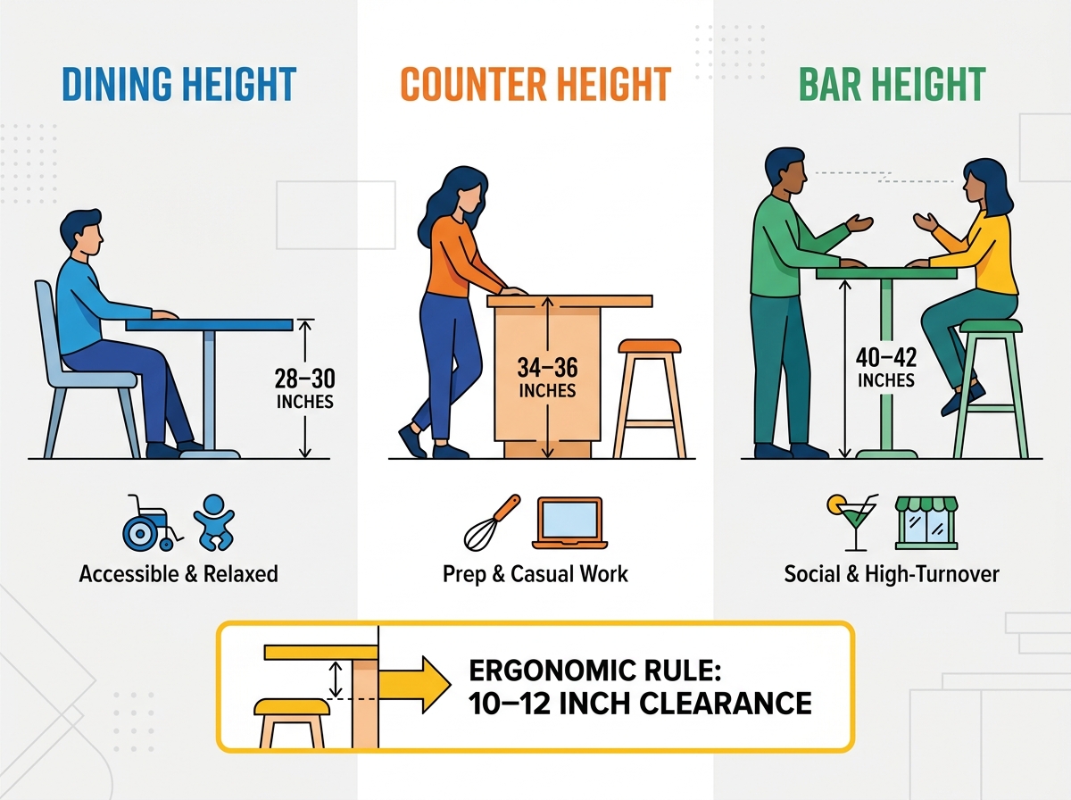 Bar table height setup in a commercial space