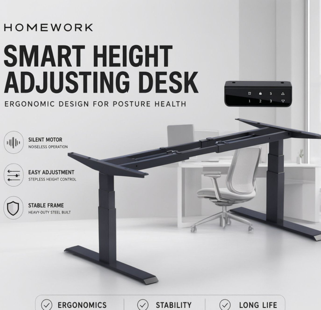 3-Stage Dual-Motor Adjustable Desk Frame with Memory Control Panel