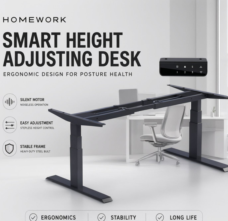 3-Stage Dual-Motor Adjustable Desk Frame with Memory Control Panel