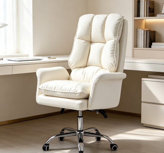 White Upholstered Office Chair with Ergonomic Design for Comfortable Workspace Seating