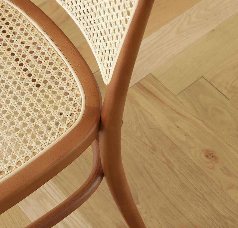 Nordic Modern Solid Wood Chair with Woven Rattan Back and Waterproof Fabric