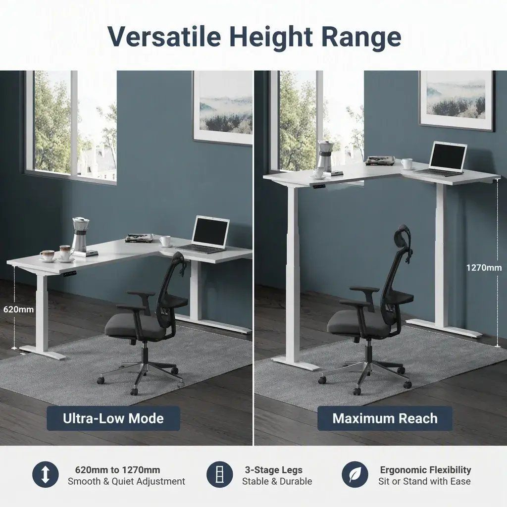 Dual-Motor Three-Stage Electric L-Shaped Desk Frame with Standard Mounting for Office Use