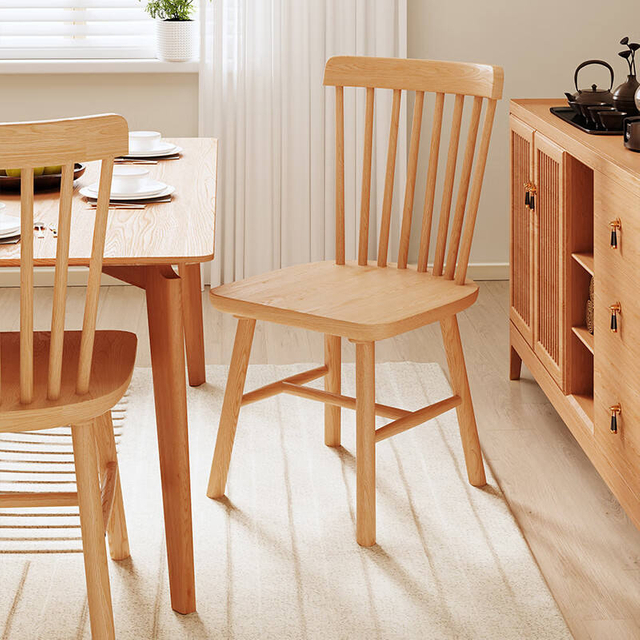 Oak and Walnut Solid Wood Dining Chair with Rustic Style for Restaurant