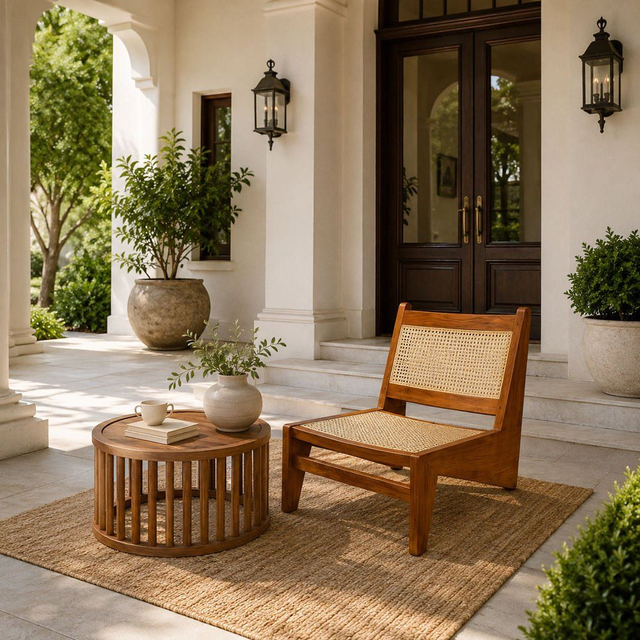Modern Solid Wood Rattan Lounge Chair with Eco-Friendly Design for Outdoor Use