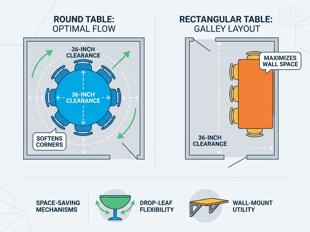 Space saving dining table in a compact modern apartment layout