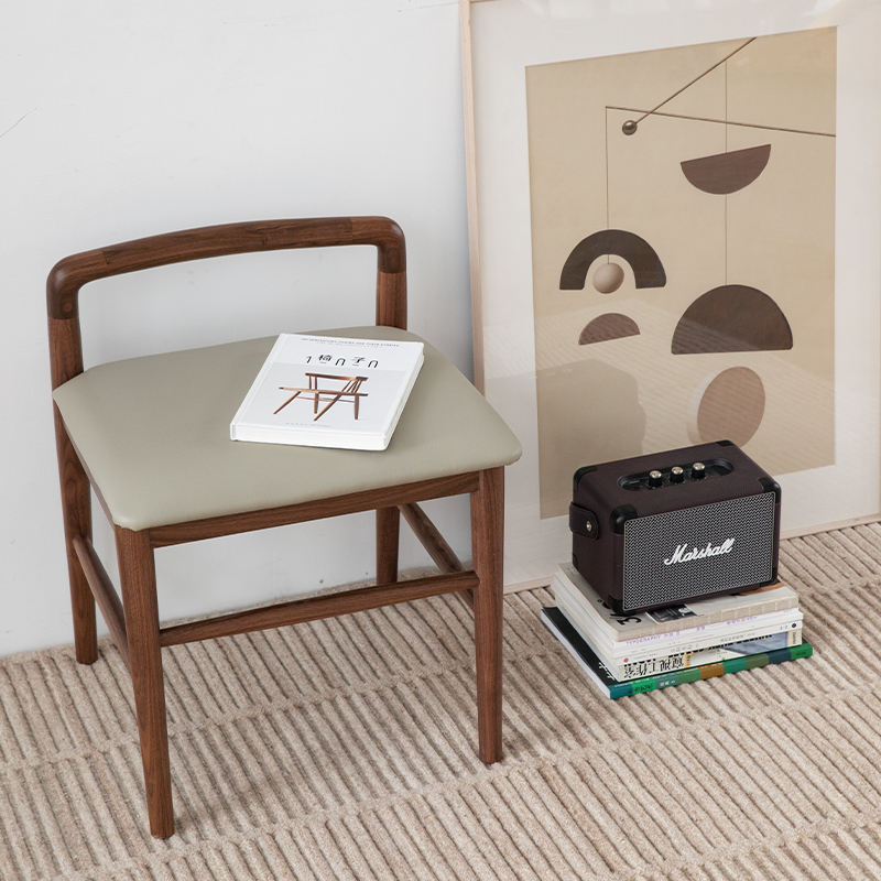 Solid Wood Stool with Black Walnut Finish for Bedroom and Apartment Use