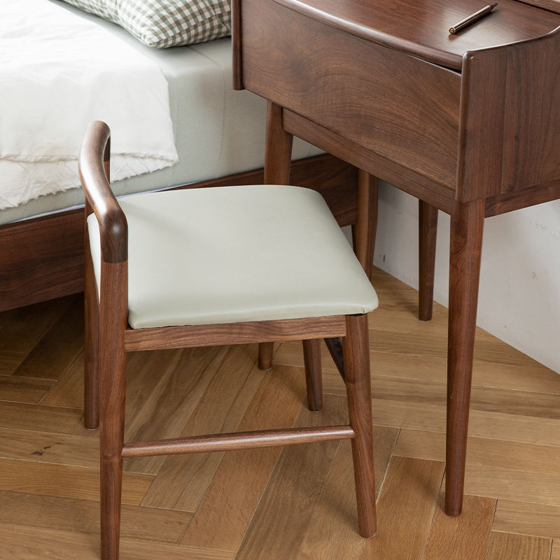 Solid Wood Stool with Black Walnut Finish for Bedroom and Apartment Use