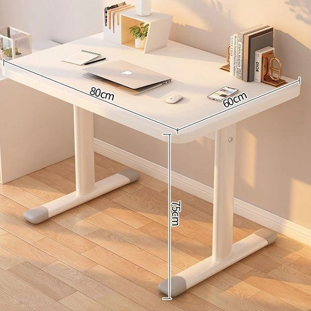 Modern Simple White Computer Desk Wooden Top Metal T-Legs Writing Desk for Home Office Study