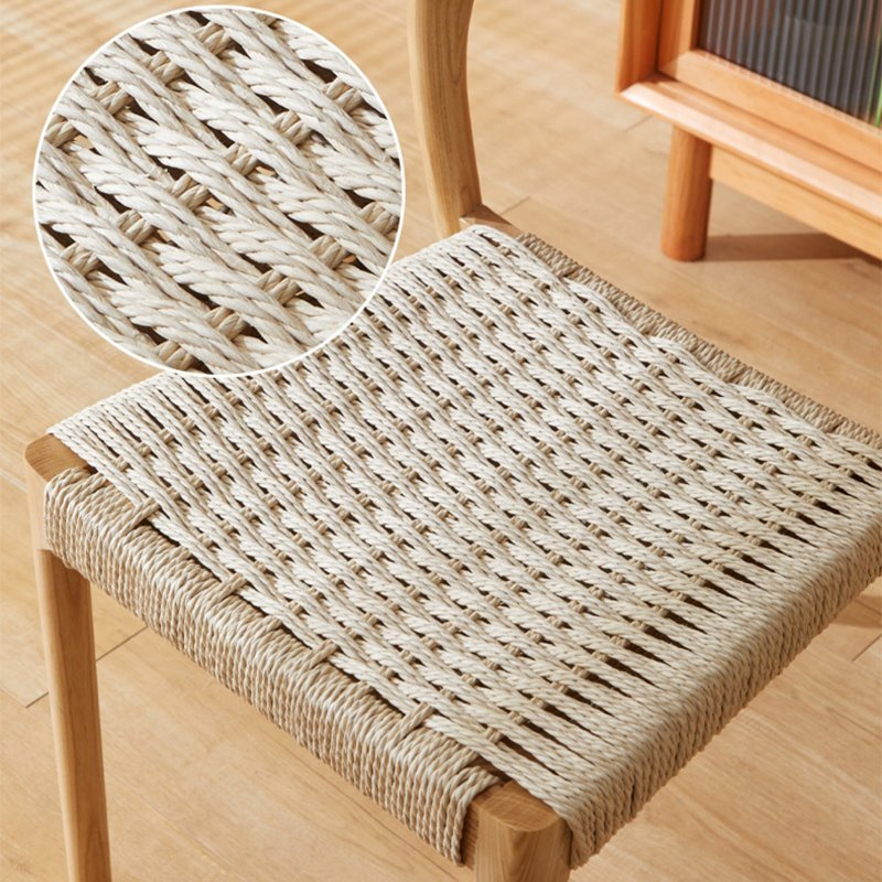 Cherry Wood Dining Chair with Hemp Rope Backrest and Stackable Design